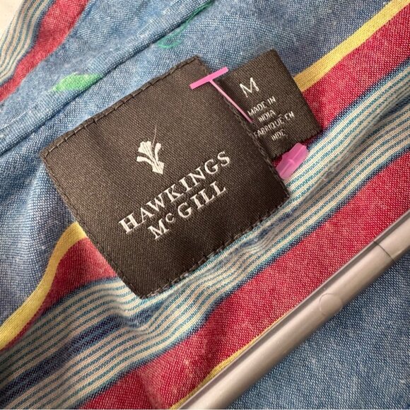 Hawkings McGill collared shirt button down long sleeve blue yellow red stripe - Picture 6 of 9